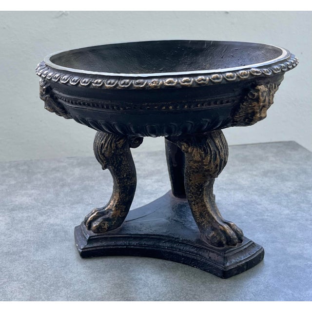 Neoclassical Sumptuous Lion-Headed Tripod Pedestal Bowel/Tazza/Stand With Lion Paws, 6 3/4 Heigh For Sale - Image 3 of 12
