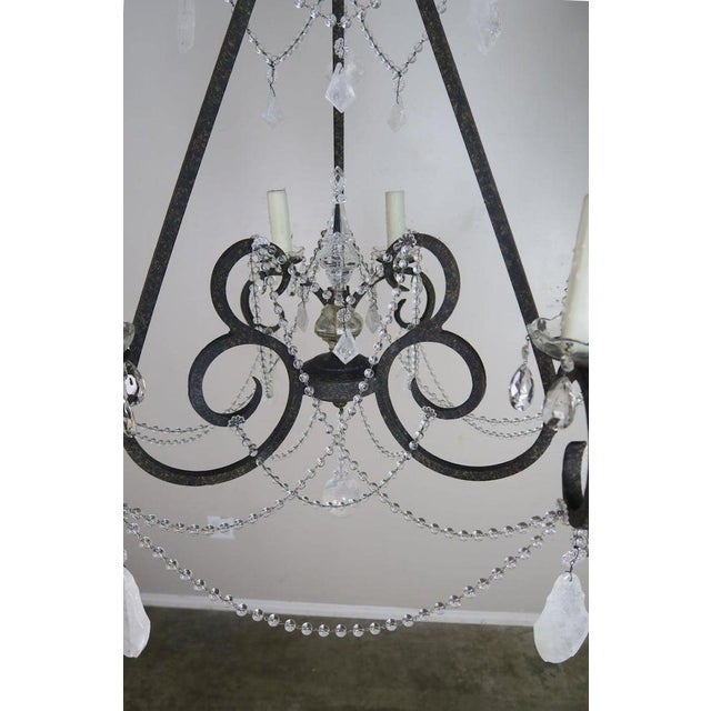 Metal Mid 20th Century Six-Light Rock Crystal Wrought Iron Chandelier For Sale - Image 7 of 10