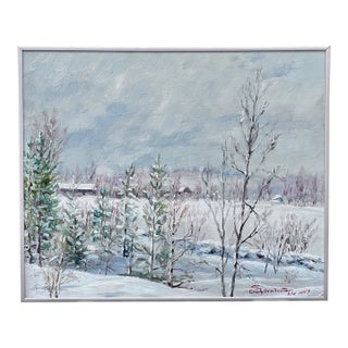 Serene Winter Scene Oil Painting For Sale