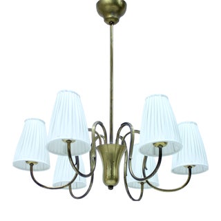 Swedish Modern Brass 6-Light Chandelier, 1930s-1940s For Sale