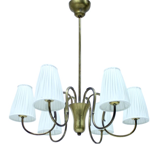 Swedish Modern Brass 6-Light Chandelier, 1930s-1940s For Sale