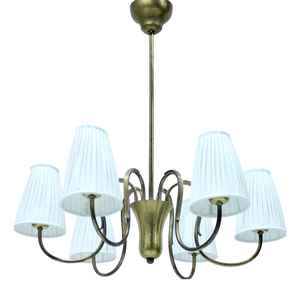 Swedish Modern Brass 6-Light Chandelier, 1930s-1940s