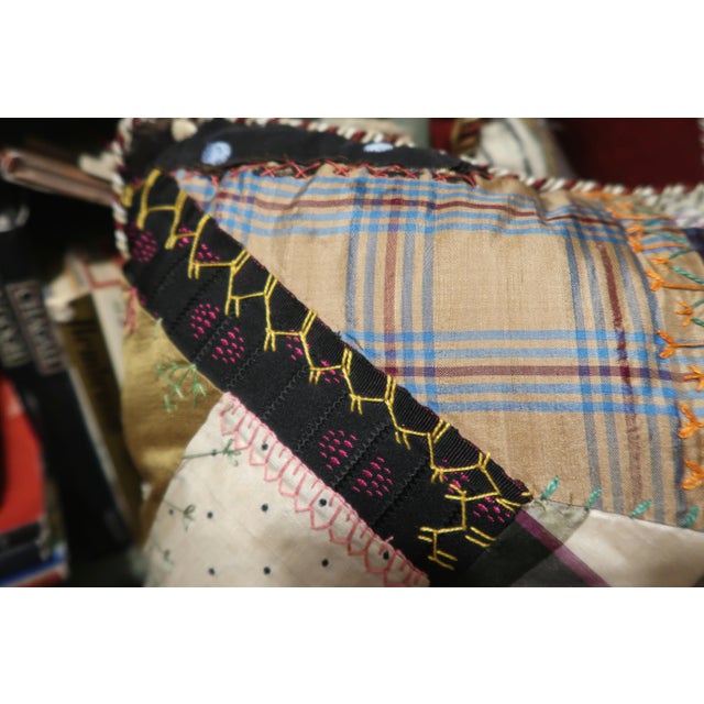1870s Antique Crazy Quilt Pillow 18 Inches 4 For Sale - Image 9 of 10