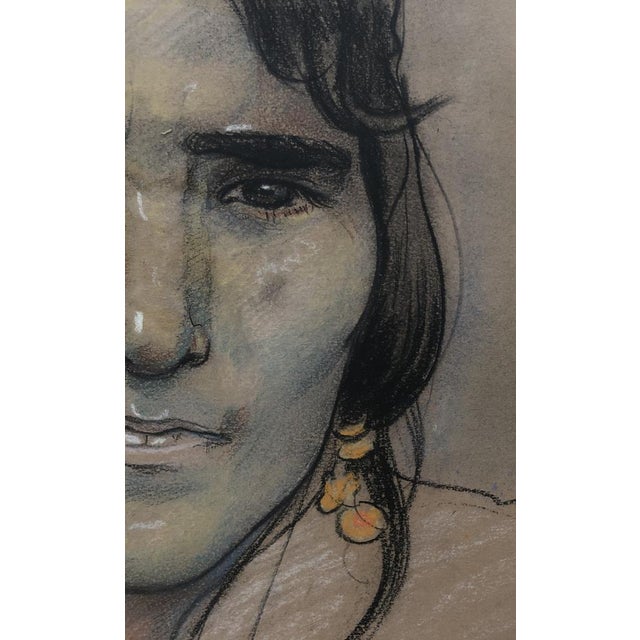 Edouard Morerod, Portrait de femme amérindienne, 1919, Pencil, Charcoal & Pastel on Paper, Framed For Sale - Image 4 of 9