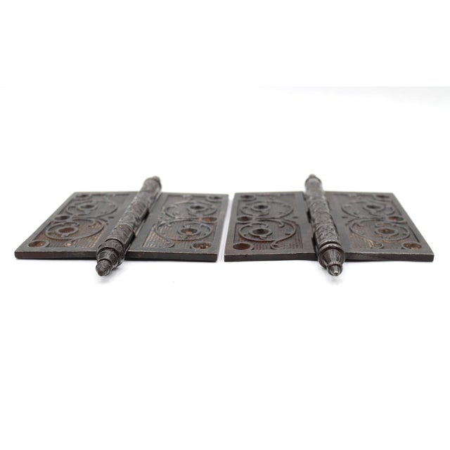 Early 20th Century Pair of 5.5 X 5.5 In. Antique Cast Iron Victorian Door Hinges For Sale - Image 5 of 6