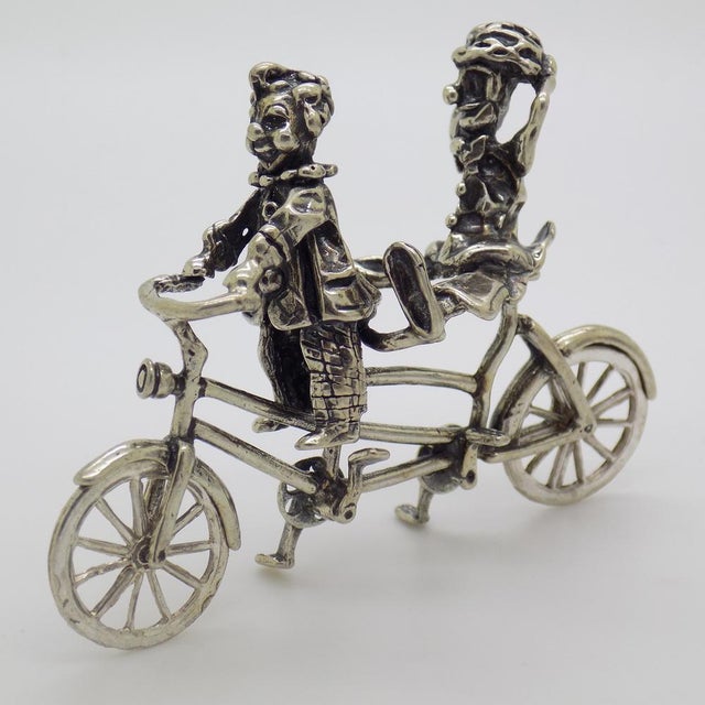 Vintage Italian Handmade Silver Clown on Tandem Bicycle Figurine, 1970s For Sale - Image 3 of 10