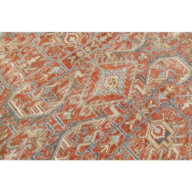 Persian Antique Heriz Wool Rug With an Allover Design Featuring Rust Color Field For Sale - Image 9 of 9