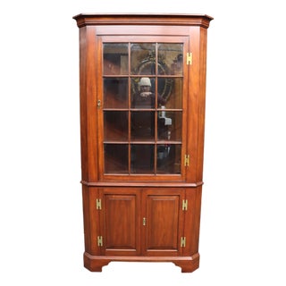 Henkel Harris Cherry Lighted Corner Cabinet For Sale