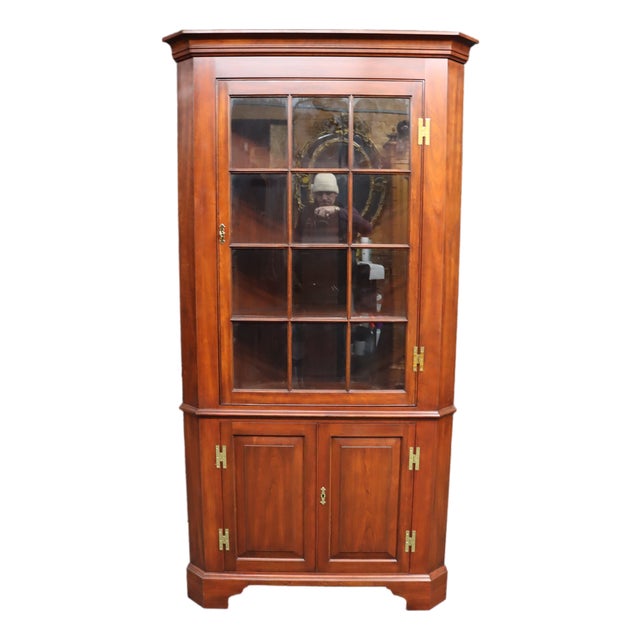 Henkel Harris Cherry Lighted Corner Cabinet For Sale