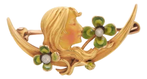 14k Gold Art Nouveau Stick Pin With Enamel and Pearl Accents Early 20th Century