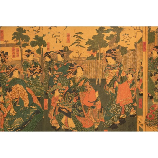 Utagawa Kunisada (Toyokuni Iii) Edo to Meiji Era Utagawa Kunisada Woodblock Prints Triptich Panel For Sale - Image 4 of 12