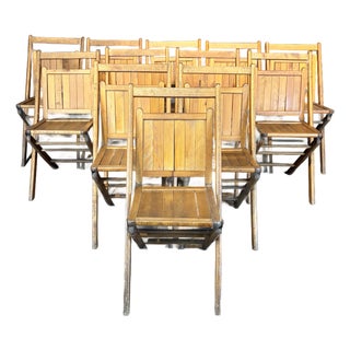 Midcentury Vintage Wooden Stackable Folding Chairs From Maine -Set of 12 For Sale