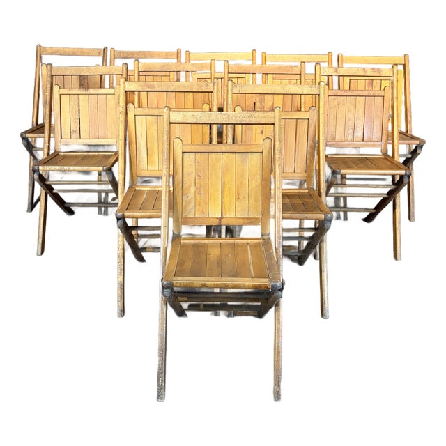 Midcentury Vintage Wooden Stackable Folding Chairs From Maine -Set of 12 For Sale