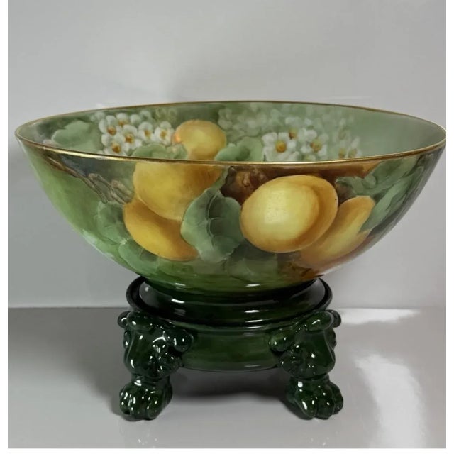 Rare Jean Pouyat Limoges Hand-Painted Punch Bowl on Original Ceramic Stand (1890-1932) For Sale - Image 13 of 18