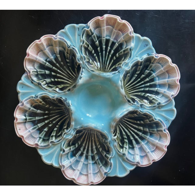 French Hand Painted Majolica Five-Lille 6 Well Oyster Plate. C. 1890's For Sale - Image 9 of 10