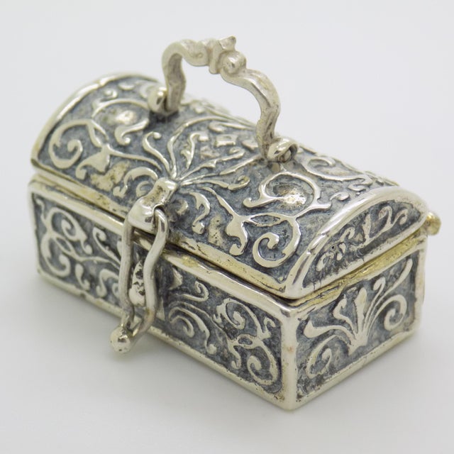 Vintage Italian Handmade Silver Treasure Chest Miniature Figurine, Italy, 1970s-1980s For Sale - Image 3 of 10