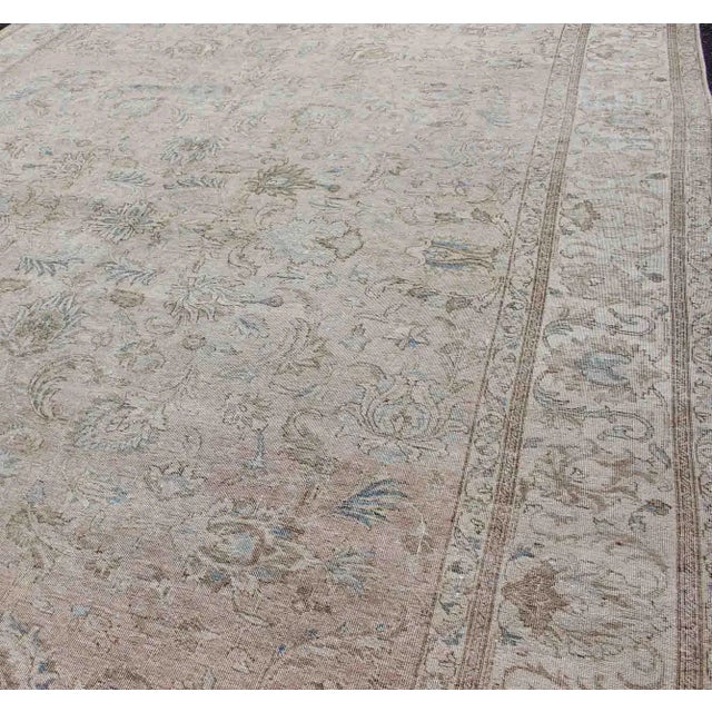 Mid 20th Century Persian Tabriz Long Rug With Floral Design in Ivory, Blue, Blush, Brown For Sale - Image 5 of 13