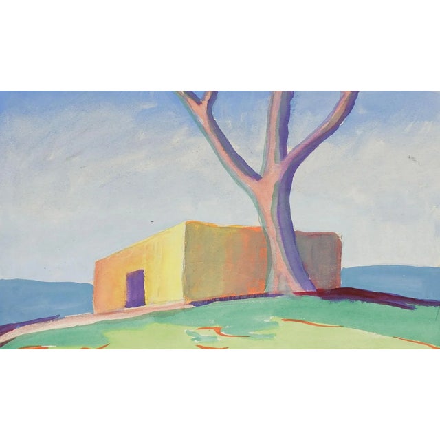 Mid-Century Modern Mid Century Modernist Adobe Landscape Gouache Painting For Sale - Image 3 of 3