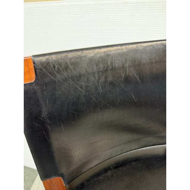 Walnut Wood + Black Leather Bar Stools, Pair For Sale - Image 12 of 12
