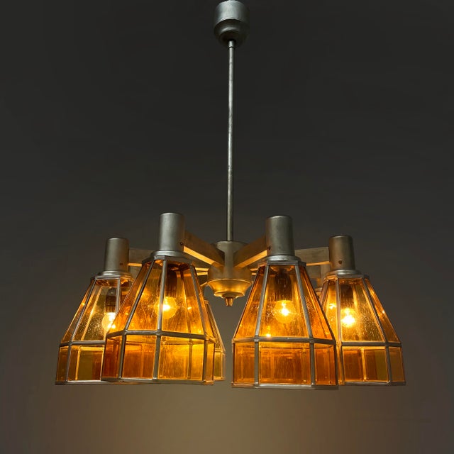 1930s Art Deco German Chandelier in Yellow Glass and Metal, 1930s For Sale - Image 5 of 18