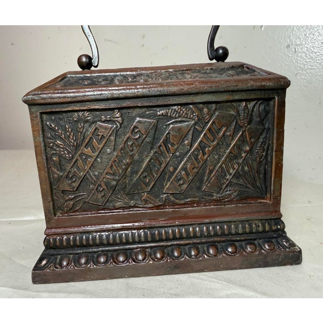 Rare 19th Century Antique Cast Iron State Savings Bank St Paul Minn Still Bank For Sale - Image 10 of 12