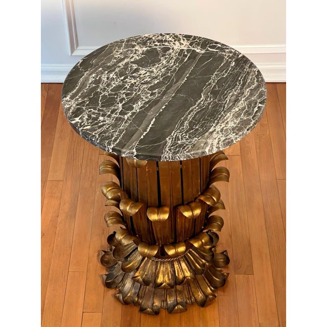 Italian Gilt Metal Hollywood Regency Side, Drinks Table With Marble Top, 1960s For Sale - Image 4 of 10
