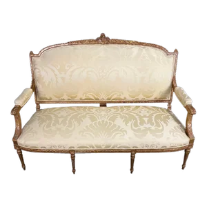 Louis XVI Giltwood Sofa Loveseat With New Silk Upholstery