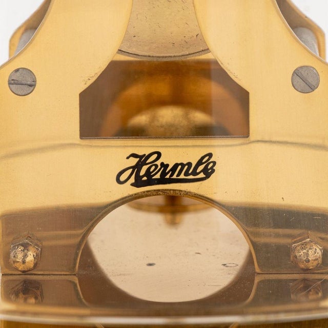 Franz Hermle Leyton Brass Skeleton Clock, model no. 791-081, with conical glass case, marked "Franz Hermle / No Jewels /...