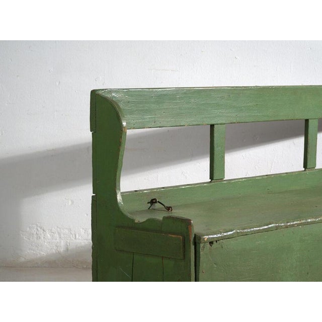 Rustic Antique Painted Storage Bench in Pine, 1900 For Sale - Image 3 of 13