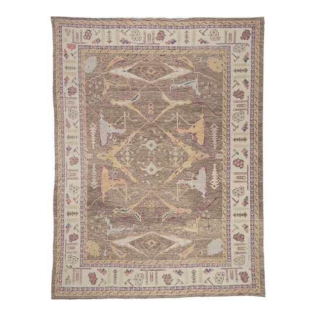 Contemporary Turkish Oushak Rug, 10'01 X 13'05 For Sale