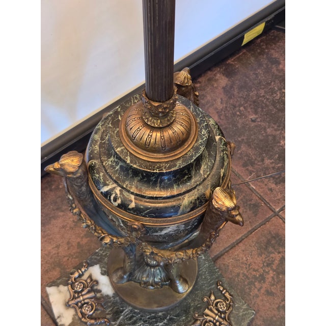 French Empire Ostriches Neoclassical Napoleonic Floor Lamp Marble, Bronze and Metals For Sale - Image 13 of 17