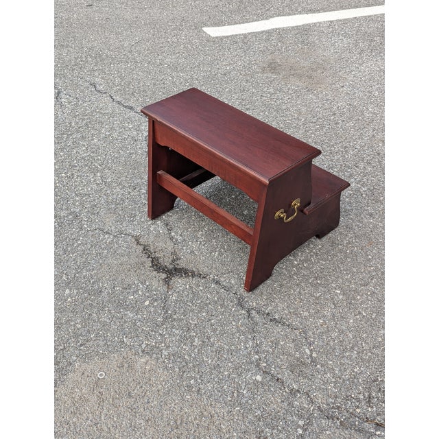 Late 20th Century Vintage Knob Creek Georgian Style Bed/Library Step Stool With Brass Handles For Sale - Image 5 of 9
