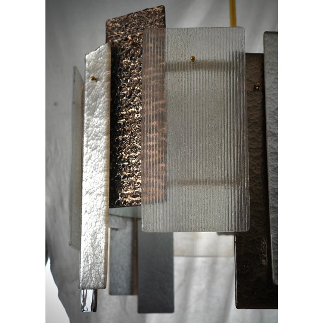 Metal Silver Art Glass and Brass Chandelier, 2000 For Sale - Image 7 of 11