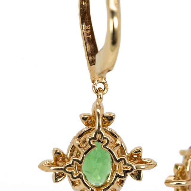 Metal Tsavorite Garnet & Earth-Mined Diamond Earrings in 14k Gold | Leverback Closure-Set of 2 For Sale - Image 7 of 7