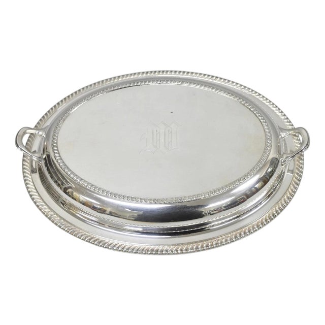 Antique English Regency Silver Plated Large Covered Serving Dish 'M" Monogram For Sale