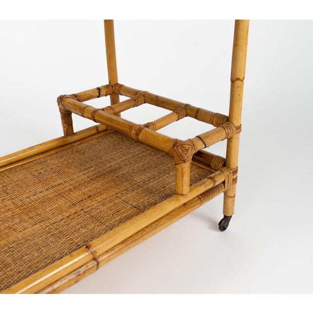 Mid-Century Modern Bamboo and Rattan Serving Bar Cart, Italy, 1960s For Sale - Image 10 of 17