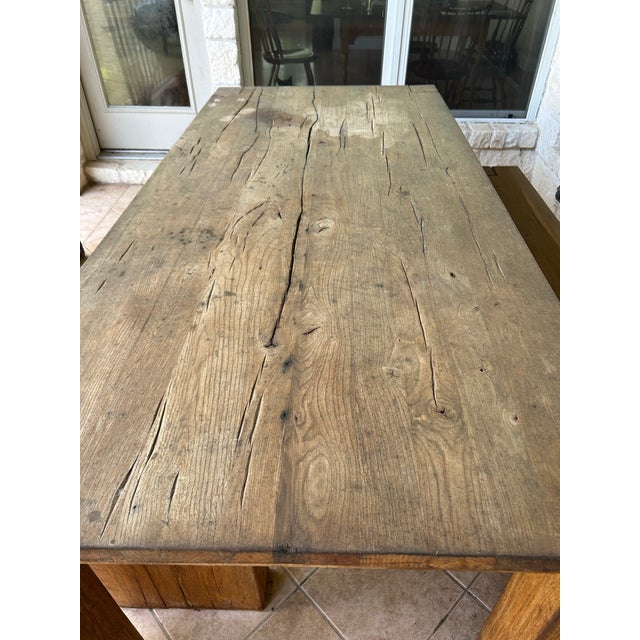 2010s Reclaimed Oak Parsons Rectangular Dining Table in Russian Weathered Oak 84” For Sale - Image 5 of 5