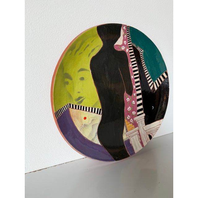 1980s Lois Barton Hand-Painted Figurative Modernist Art Ceramic Decorative Plate For Sale - Image 9 of 12