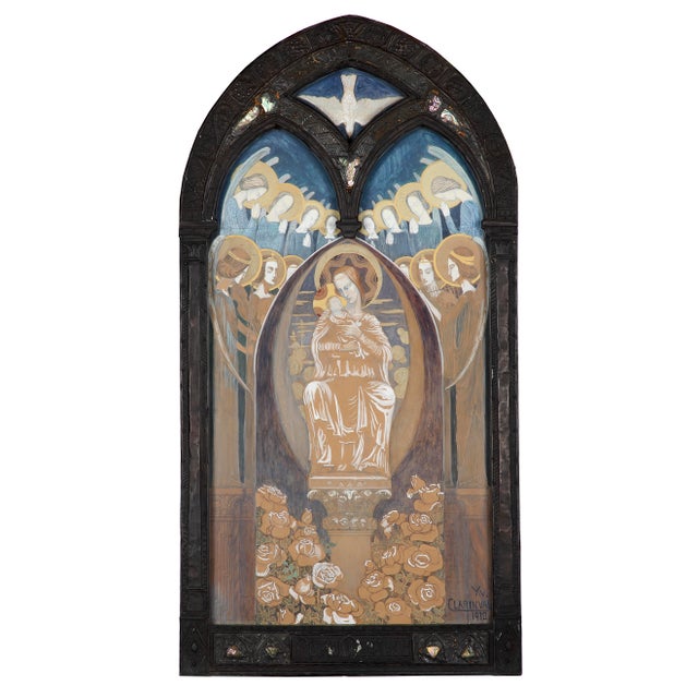Yvonne Clarinval, Vierge à l'Enfant et Saints, 1910, Mixed Media, Framed For Sale - Image 16 of 16