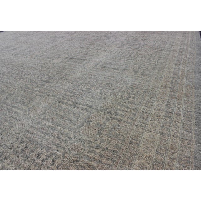 Transitional Finely Woven Khotan Pomegranate Design in Gray/Green, Brown, Taupe by Keivan Woven Arts For Sale - Image 9 of 9