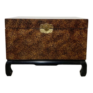 Painted Trunk With Black Ming Base and Faux Tortoise Shell Finish For Sale