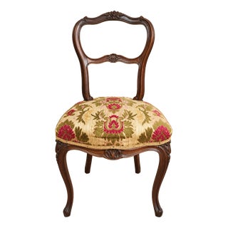 Napoleon III Carved Walnut Medallion Chair in Velvet Upholstery For Sale
