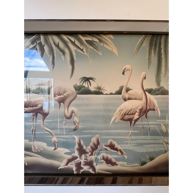Vintage Art Deco Mid Century Rare Turner Wall Mirror Flamingo Art Painting 1940s Lithograph For Sale - Image 11 of 12