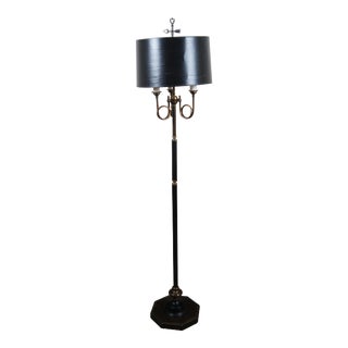 Vintage Late 20th Century Brass 3 Light French Horn Library Candelabra Bouillotte Floor Lamp For Sale