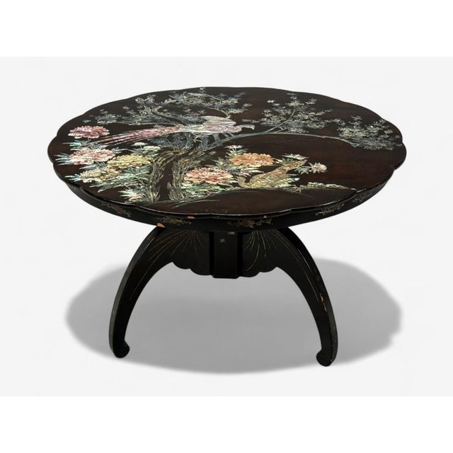 Paint Chinese Export, Ebonized Wood, Mother-of-Pearl, Center Table, China, 1900 For Sale - Image 7 of 18