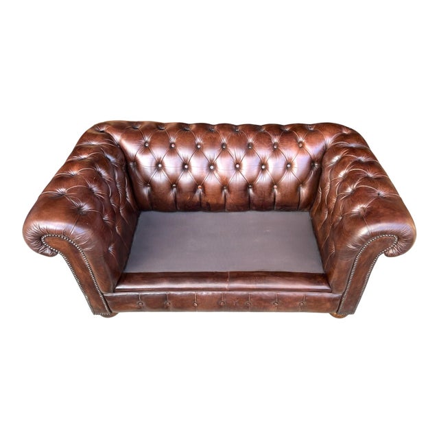 English Love Seat Vintage Chesterfield Leather For Sale - Image 15 of 16