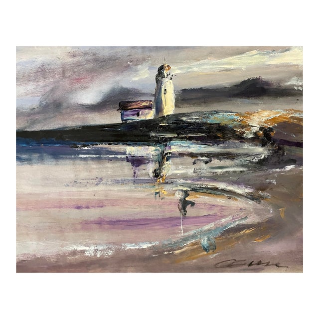 Abstract Coastal Lighthouse Painting For Sale