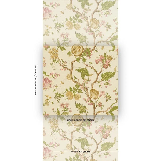 Printed on textured wallpaper, this midscale tree of life pattern authentically reproduces a late 19th-century original....