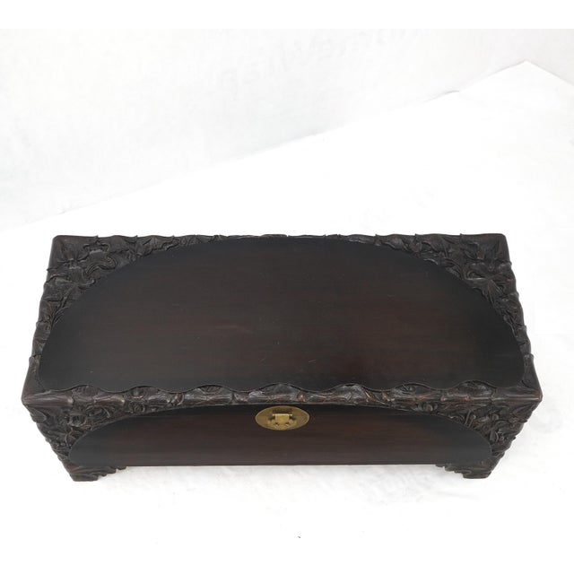Ebonized Carved Teak Cedar Lined Brass Latch c. 1920s Trunk Hope Chest CLEAN! For Sale - Image 13 of 18