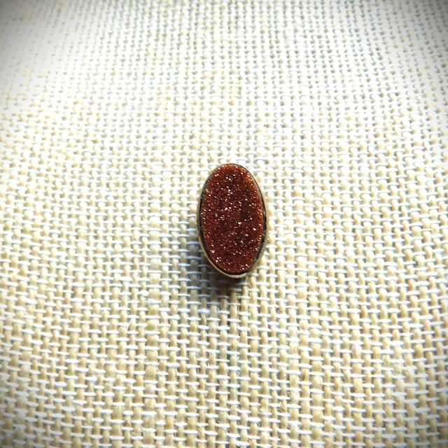Antique 9k Gold Victorian Goldstone Oval Stickpin, Lapel Pin For Sale - Image 4 of 9